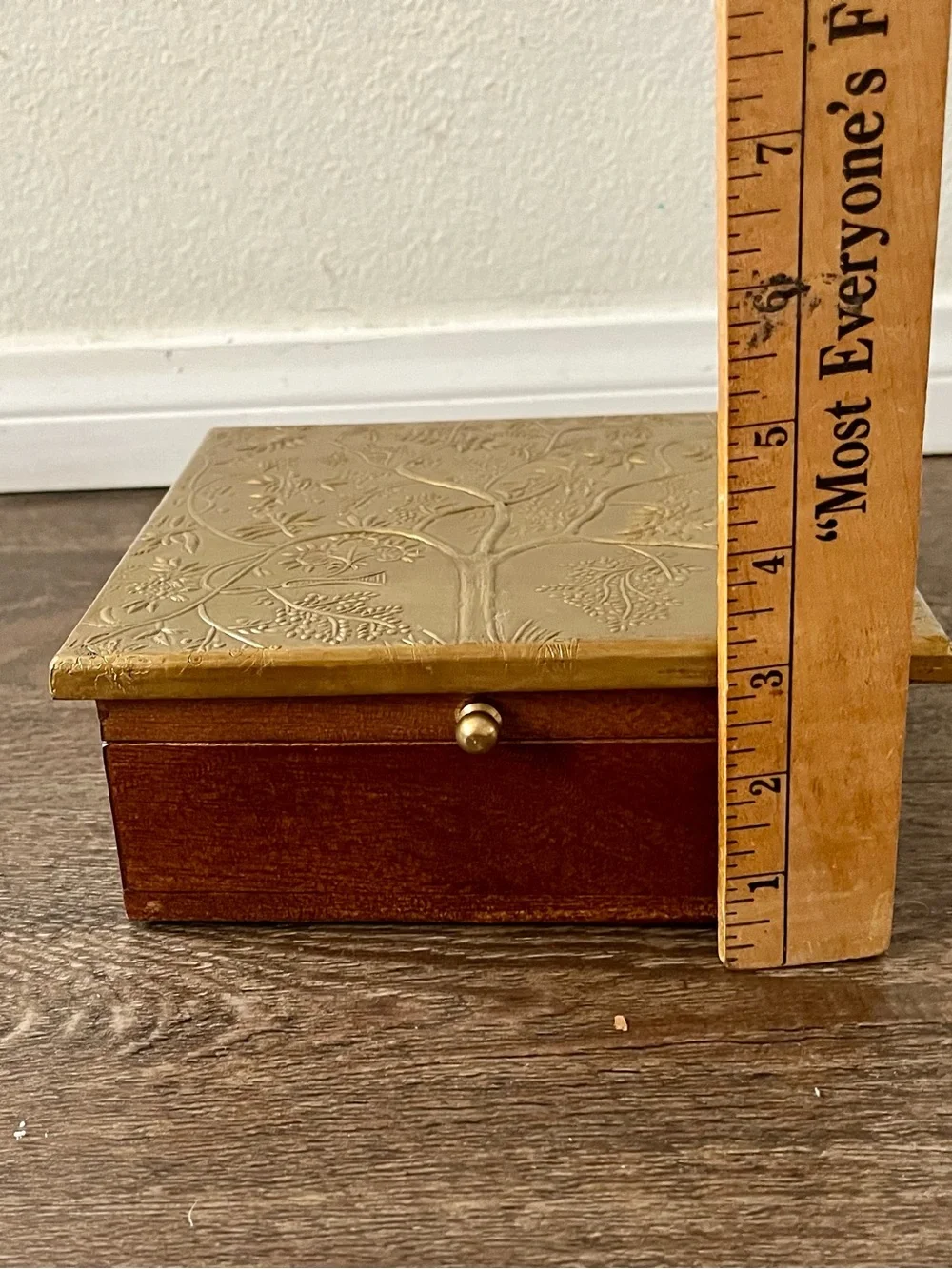 Decorative Gold and Brown Wooden Jewelry Box 7/7 inches 3 “ tall